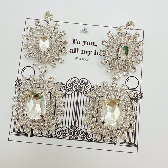 Silver Tone Deco Glam Bridal Chandelier Earrings - Picture 3 of 6